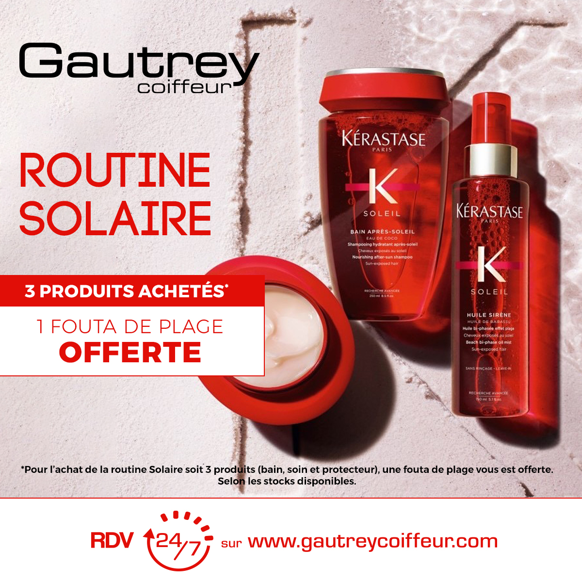 3 produits solaire achetés = 1 fouta de plage offerte