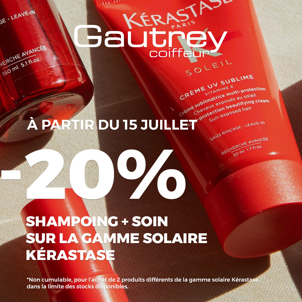 -20 % sur le duo shampoing + soin de la gamme solaire Kérastase